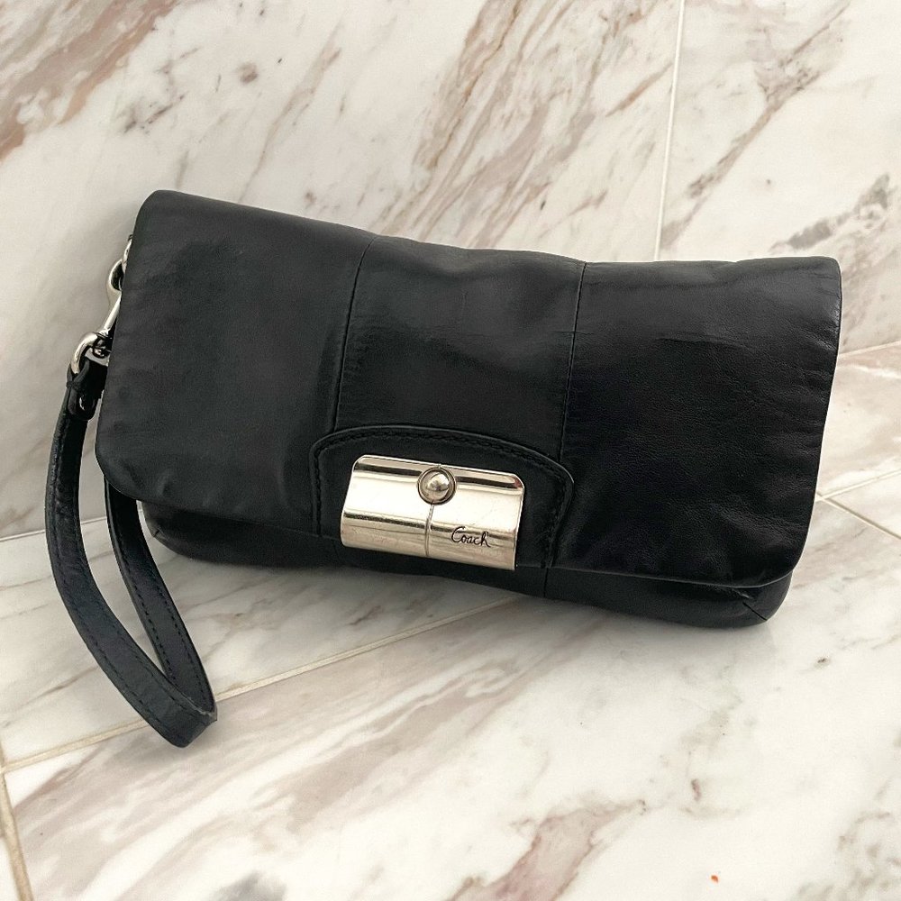 COACH Black Leather Clutch + wrist strap